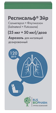 Респисальф Эйр, аэрозоль для ингаляций дозированный 25мкг+50мкг/доза, баллон 120 доз