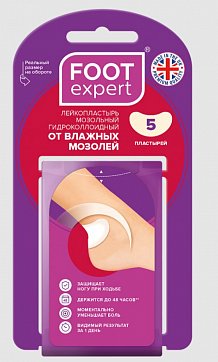 Foot Expert (Фут Эксперт) пластырь гидроколлоидный от влажных мозолей в форме полумесяц 3,6 х 6,2 см 5 шт