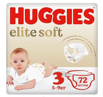 Huggies EliteSoft (Хаггис) подгузники 3, 5-9кг, 72 шт