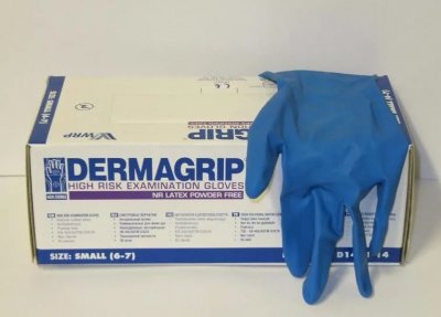 Купить перчатки dermagrip high risk powder free, повышенной прочности размер s 25 пар синие в Павлове