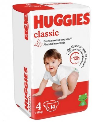 Купить huggies (хаггис) подгузники классик 4 7-18кг 14шт в Павлове