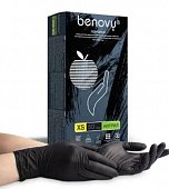 Купить перчатки benovy смотровые нитриловые нестерильные неопудренные текстурные на пальцах размер xs, 50 пар, черные в Павлове