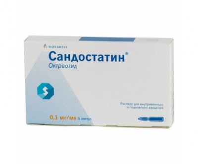 Купить сандостатин, раствор для внутривенного и подкожного введения 0,1мг/мл, ампула 1мл, 5 шт в Павлове