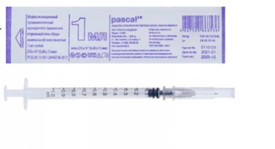 Купить шприц 1мл инсулиновый pascal 3-компонентный одноразовый, игла 27g 1шт в Павлове