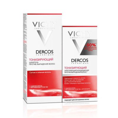 Купить виши деркос (vichy dercos) набор: шампунь тонизирующий против выпадения волос 200мл +бальзам тонизир в Павлове