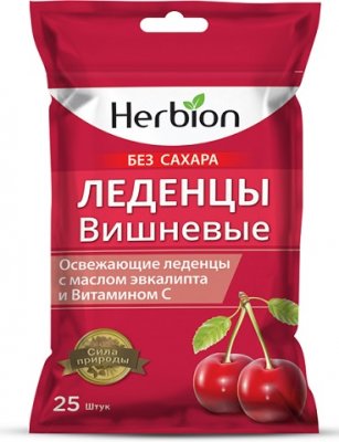 Купить herbion (хербион), леденцы с маслом эвкалипт и витамином с вишневые без сахара, пакет 62,5г в Павлове