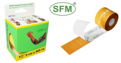 Купить лента (тейп) кинезиологическая sfm-plaster на хлопковой основе 5см х 5м желтый в Павлове