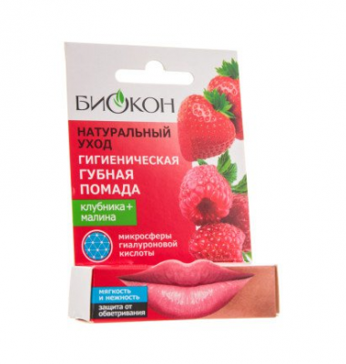 Купить биокон натуральный уход гигиенический губная помада клубника и малина 46 г в Павлове
