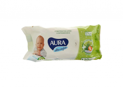 Купить aura (аура) салфетки влажные детские ультра комфорт алоэ и витаминин е 100 шт в Павлове