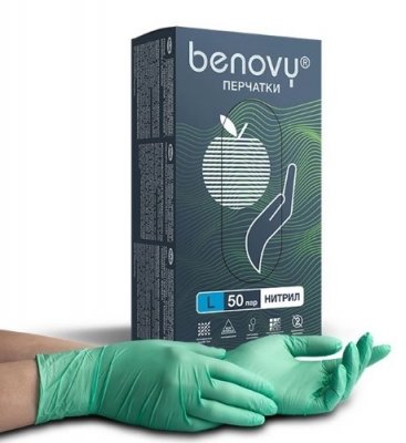 Купить перчатки benovy нитриловые нестерильные неопудренные, размер l, 100 шт, зеленые в Павлове