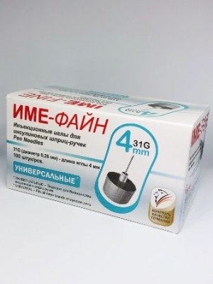 Купить иглы ime-fine для инъекций универсальные для инсулиновых шприц-ручек 31g (0,26мм х 4мм) 100 шт в Павлове