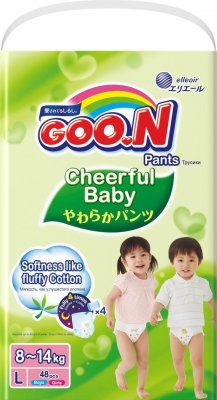 Купить goo.n (гуун) подгузники-трусики cheerful baby l 8-14кг 48 шт в Павлове