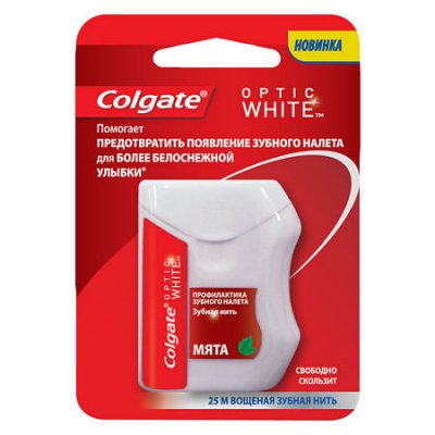 Купить колгейт (colgate) зубная нить optic white, 25 м в Павлове