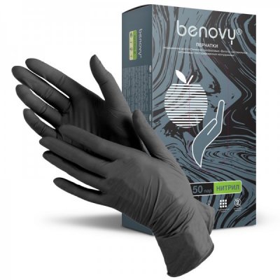 Купить перчатки benovy смотровые нитриловые нестерильные неопудрен текстурир с однократной хлорацией размер s 50 пар, черные в Павлове