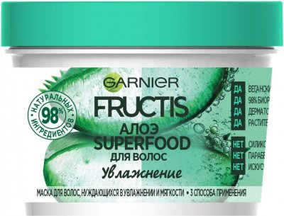 Купить garnier fructis (гарньер фруктис) маска для волос 3в1 увлажнение суперфуд алоэ увлажн 390мл в Павлове