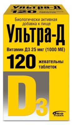 Купить ультра-д витамин д3 25 мкг (1000ме), таблетки жевательные 425мг, 120 шт бад в Павлове