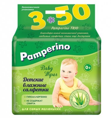 Купить pamperino (памперино) салфетки влажные детские, 50шт 3 упаковки в Павлове