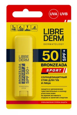 Купить librederm bronzeada sport (либридерм) стик солнцезащитный для губ и лица spf 50+, 4,8г в Павлове