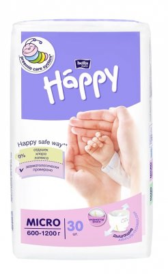 Купить bella baby happy (белла) подгузники для недоношенных детей размер микро 600-1200г, 30 шт в Павлове