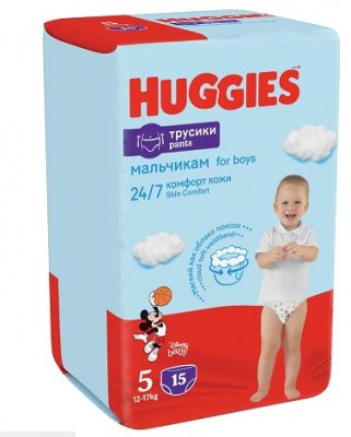 Купить huggies (хаггис) подгузники-трусы для мальчиков 5 12-17кг 15шт в Павлове