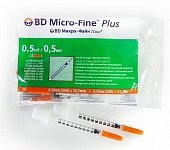 Купить шприц bd микро-файн плюс инсулиновый 100 ме/0,5 мл с интегрированной иглой 29g 0,33х12,7мм 10шт в Павлове