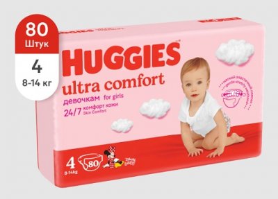 Купить huggies (хаггис) подгузники ультра комфорт для девочек 8-14кг 80шт в Павлове