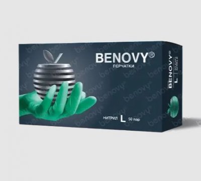 Купить перчатки benovy смотровые нитриловые нестерильные неопудрен текстурир на пальцах размер l 50 пар, зеленые в Павлове