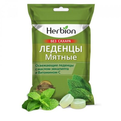 Купить herbion (хербион), леденцы с маслом эвкалипт и витамином с мятные без сахара, пакет 62,5г в Павлове