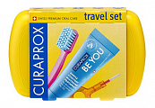 Curaprox (Курапрокс) Набор дорожный желтый бокс: Паста зубная туба 10мл+Щетка зубная ультрамягкая+Ершик межзубный с держателем