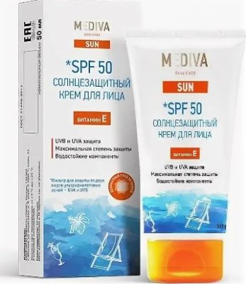 Купить mediva (медива) sun крем для лица солнцезащитный, 50мл spf50 в Павлове