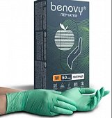Купить перчатки смотровые benovy нитриловые нестерильные неопудренные хлорированные m 50 пар, зеленый в Павлове