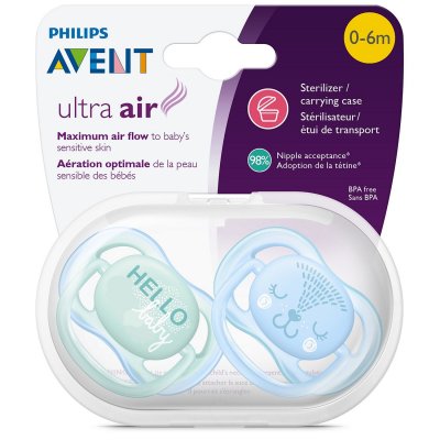 Купить avent (авент) пустышка силиконовая ultra air для мальчиков 0-6 месяцев 2 шт (scf342/20) в Павлове