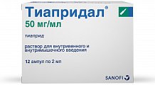 Купить тиапридал, раствор для внутривенного и внутримышечного введения 50мг/мл, ампулы 2мл, 12 шт в Павлове