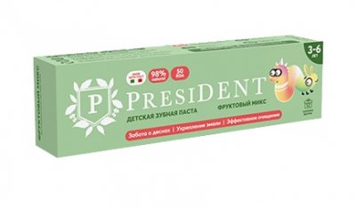 Купить президент (president) зубная паста для детей 3-6лет фрутовый микс, 43г 50rda в Павлове