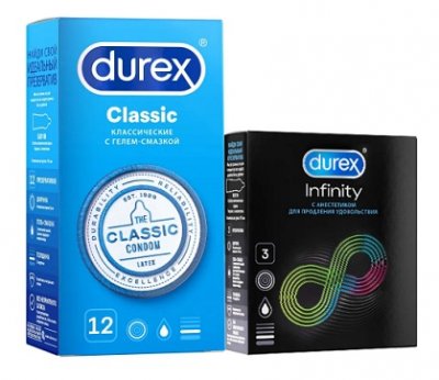 Купить durex (дюрекс) набор: презервативы classic, 12шт + infinity гладкие с анестетиком (вариант 2), 3шт в Павлове