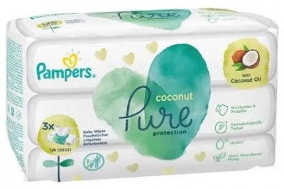 Купить pampers рure protection coconut (памперс) салфетки влажные, 42шт (в комплекте 3 упаковки) в Павлове