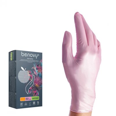 Купить перчатки benovy смотровые нитриловые нестерильные неопудренные текстурные с однократной хлорацией размер xs, 100 шт, перламутрово-розовые в Павлове