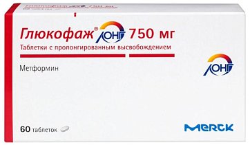 Глюкофаж Лонг, таблетки с пролонгированным высвобождением 750мг, 60 шт