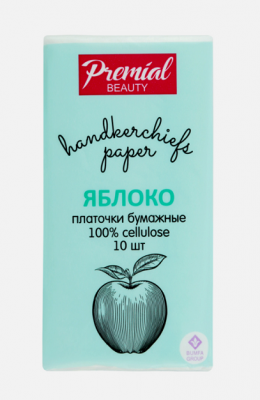 Купить premial (премиал) платочки бумажные трехслойные белые с ароматом зеленого яблока, 10 шт в Павлове