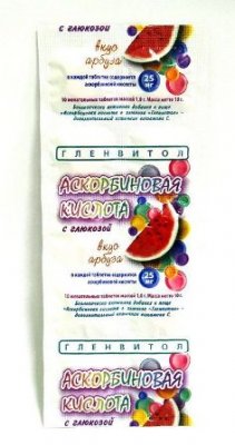 Купить аскорбиновая кислота с глюкозой гленвитол таблетки со вкусом арбуза 1г, 10 шт (стрип) бад в Павлове