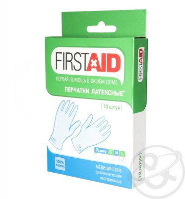 Купить перчатки first aid смотр. н/стер. латекс. опудр., l №10(tg medical, малайзия) в Павлове