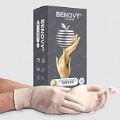 Купить перчатки benovy смотровые латексные нестерильные опудренные текстурированные на пальцах, размер s 50 пар в Павлове