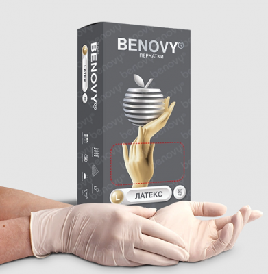 Купить перчатки benovy латексные нестерильные неопудренные текстурир на пальцах хлорированные размер l 50 пар в Павлове