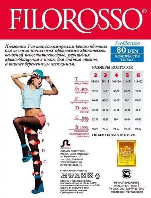 Купить филороссо (filorosso) колготки женские профилактика 80 ден, 1 класс компрессии, размер 4, черные в Павлове