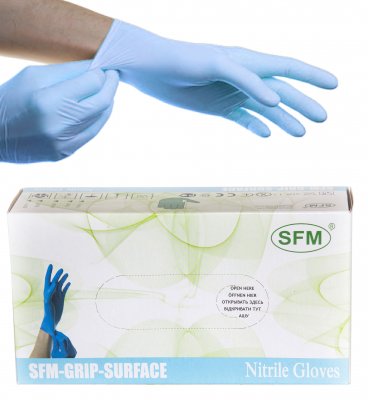 Купить перчатки sfm смотровые нестерильные нитриловые неопудрен текстурир размер l, 100 пар, голубые в Павлове