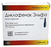Купить диклофенак-эльфа, раствор для внутримышечного введения 25мг/мл, ампула 3мл 10шт в Павлове