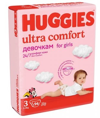 Купить huggies (хаггис) подгузники ультра комфорт для девочек, 5-9кг 94 шт в Павлове
