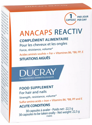 Купить дюкрэ анакапс (ducray аnacaps) реактив для волос, кожи головы и ногтей, капсулы 30 шт бад в Павлове